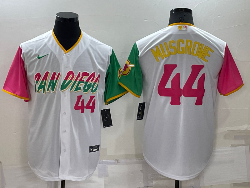 Men's San Diego Padres #44 Joe Musgrove 2022 White City Connect Cool Base Stitched Jersey Men's San Diego Padres #44 Joe Musgrove 2022 White City Connect Cool Base Stitched Jersey